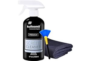 ‎KULLOOMII Bildschirmreiniger 500ml mit Mikrofasertuch & Pinsel - Display Reiniger für alle Laptop, Handy und Fernseh Displays - Absolut streifenfreie Reinigung - Monitor reiniger für (LCD, OLED, LED, TFT, QLED)