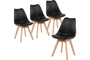 buybyroom Modern Dining Chairs Set of 4 with Wooden Legs and Soft Cushion for Living Room, Garden, Kitchen, Bedroom, Outdoor and Office, Black
