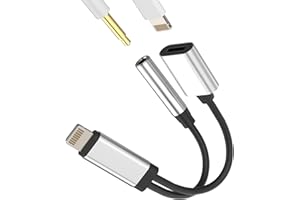 KEFIANY Lightning to 3.5mm Splitter 2in1 Charger Headphone Jack Adapter for Apple MFI Certified for iPhone AUX Dongle Cord Audio Earphone Connector Cable for iPad Air 14 13 12 11 Pro Max X SE 7 8 Plus Mini