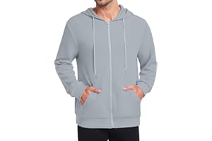 Bestbee Men's Full-Zip Hoodie Long Sleeve Sweatshirts Thin Lightweight Jacket Casual Tops with Pockets