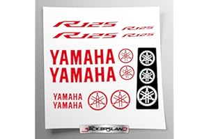 Kit de adhesivos compatibles con depósito y casco de moto | Base de vinilo transparente de fácil aplicación con impresión UV | Letras logos | Stickersland® - R125 R15 (Rojo)