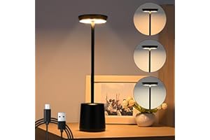 TRUMPETS Lampara de Mesa LED Recargable Inalambrica 5200mAh Lamparas Sin Cable Control Tactil, 3 modos Color y Brillo Lineal, Para Mesilla, Restaurante, Jardin (Negro | 1 Pieza)