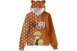 NARUNING Demon Slayer Sweatshirt à Capuche, 3D Cartoon Print Long Sleeve Cat Ears Pullover, Kids Student Casual Fashion Sweatshirt (100cm-170cm)
