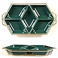 TIMAXSUN Nut and Candy Serving Tray, 5 Divided Appetizer Storage Bowls Tray and Gold Plated Shelf, Snack Platter, Light luxury Style Ceramics Serving Tray for Home Decoration
