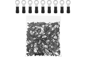 ETOPARS 100 Pezzi Nero M4 Terminale Connettori ad Anello 4,3mm Rame Connettori Elettrici Occhiello Anello 12-14 AWG Capicorda Elettrici in Filo Crimpare Connettori Isolato Cavi