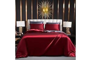 LUOFANFEI Juego de Funda Nordica Cama 135/150 Roja Gris Saten Sábanas de Seda Satinada de Brillo Lustroso Juego de Funda de Edredón 240x220 y Fundas Almohada (50x75cm)