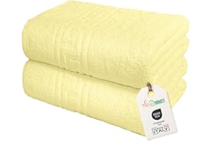 nice homeit Lot de 2 Grandes Serviettes de Bain 100 x 150 cm – Extra Large Serviette de Bain en 100% Coton Fil à Anneau – Extra Doux et Absorbant. Fabriqué en Italie (Jaune)