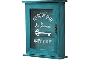 Trä nyckelbox väggmonterad nyckelhållare nyckelorganiserare nyckelskåp vägglåda brevhållare organiserare retro glasdörr nycke