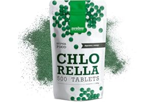 Purasana® Chlorella Biologique Pure, 500 comprimés, Jusqu'à 1500 mg par Dose. Paroi Cellulaire Brisée. Satiété Naturelle. Détox. Protéines Végétaliennes, Chlorophylle Biologique. Energie et Vitalité