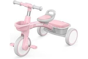 SEREED Dreirad ab 2-5 Jahre, Kleinkinder Spielzeug, Geschenk für Mädchen Junge 2+ Jahren, Einstellbar Laufrad Kinderdreirad (Rosa)