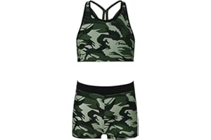 YUUMIN Enfant Maillots De Bain Shorty Fille 2 Pièces Tankini De Plage Imprimé Camouflage Débardeur Short De Bain Ensemble Natation Sport Swimsuit 3-16 Ans