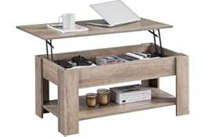 ‎YAHEETECH Yaheetech Couchtisch Kaffeetisch höhenverstellbar Wohnzimmertisch mit Ablagefach Sofatisch Beistelltisch Teetisch aus Holz Grau