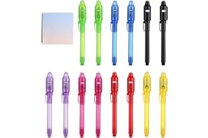 DazSpirit 14pcs Stylo a Encre Invisible Notebook remplisseur de sac de fête, Stylo Espion avec Lumière UV pour Enfants, Stylo Magique Encre Invisible pour écrire un Message Secret
