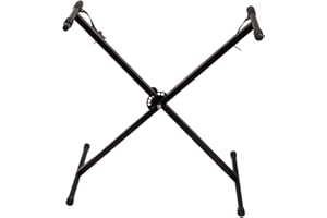 Lykos Adjustable Keyboard Panio Stand with Locking Straps Heavy Duty X Style for 61 76 88 Keys Black (Single-tube)