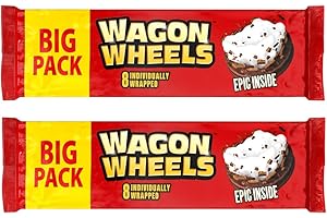 GREENEST Twin Pack of Wagon Wheels – 2 x 8 Individually Wrapped Biscuits – Classic Chocolate Coated Mallow