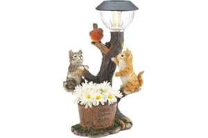 JiMayday Garden Solar Lights Animal Climbing Garden Statue, Resin Cat Statue with Post Light Lantern, Outdoor Animal Decking Light, Resin Figurines Ornaments for Patio, Yard, Walkway, Garden