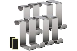 ILAUKE 8 Crochets de Porte en Acier Inoxydable en forme de Z Réversibles Crochets+16Tampon Protection en Mousse+Film Protecteur en Plastique Déchirable,pour Porte Standart,Tiroir,Placard Armoire,Cuisine