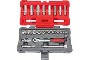 KS TOOLS 922.0627 - Coffret de douilles et accessoires 3/8" - Gamme Ultimate - 6 pans - Coffret bi-matière avec coins renforcés - Finition chromée satinée - 27 pièces Rouge/Noir