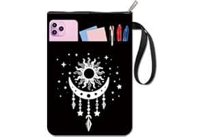 CRASPIRE Moon Phase Book Covers Black Book Protector Sun Star Vintage Book Sleeve for Paperbacks Washable Fabric Cloth Book Cover with Zipper and Extra Sleeve Pocket for Book Lovers Classmate Gifts