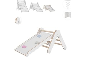 MAMOI® Klettergerüst Indoor, Kletterdreieck mit Rutsche Holz, Kletterturm Rutschbrett, Kletterbogen Rutsche, Klettergerüst, Montessori Spielzeug