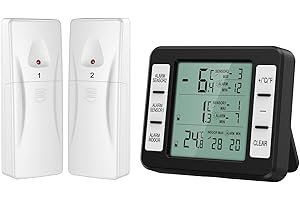 Ankilo Termómetro para Frigorífico, Termómetro Digital con 2 Sensores, Termómetro Inalámbrico con Pantalla LCD, Alarma de Temperatura, Comprobador de Temperatura para Casa, Negro