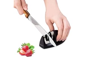 HANMIR Manuelle Messerschärfer, 2 Stufen Messerschleifer- Wolframstahl für den Vorschliff und Keramikstein für Feinschliff