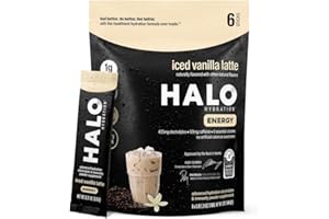 HALO SPORT HALO Iced Vanilla Latte - Bevanda energetica istantanea in polvere - Miscela idratante al caffè con elettroliti, caffeina, vitamine e minerali - 20 calorie - 6 Bustine