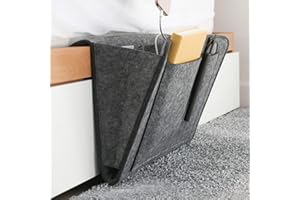 Amokee Betttasche, Sofa Organizer Anti-Rutsch Aufbewahrungstasche Dicke Filz Nachttisch Tasche Sofa Hängeaufbewahrung Bett Organizer für Handy, iPad, Brille, Buch, Fernbedienung (Dunkelgrau)