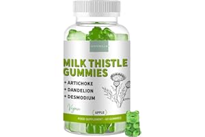 ASPERILLEN Detox Foie Gummies avec Chardon Marie, Pissenlit, Artichaut et Desmodium Goût Pomme - Détox, Digestion et Élimination de Toxines - Fortement Dosé avec 80% de Silymarine - Vegan, Sans Gluten, 60 Unités