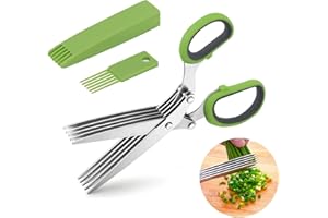 TAKUZA Kräuterschere, Küchenschere Edelstahl, 5 Edelstahlklingen Mit Sicherheitsabdeckung Und Reinigungskamm, Geeignet zum Schneiden von Kräutern, Petersilie, Schalotten(Grün)