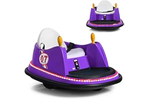 Maxmass 360-Degree Rotation Spin Bumper Car, 6V Battery Powered Kids Waltzer Car with Dual Joystick, Remote Control, Flashing Lights and Music, Electric Ride on Vehicle Toy Car for Boys Girls (Purple)