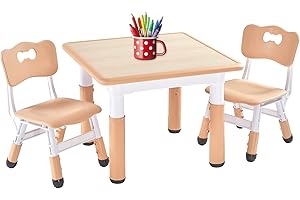 ‎FUNLIO FUNLIO Kindertisch mit 2 Stühlen Set, Kindersitzgruppe Höhenverstellbar für Kinder im Alter von 3-8 Jahren, Leicht Abwischbarer Maltisch für Klassenzimmer/Kindergärten, CPC-Geprüft (3-Teilig)