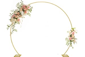 Fiita Toile de Fond Ronde dorée de 2.2m avec Cadre pour Arche de Ballons, Grande Arche de Mariage pour Anniversaire, fête d'anniversaire, Saint-Valentin, cérémonie, décorations de Mariage, Tubes