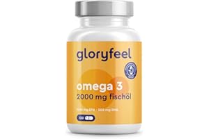 ‎GLORYFEEL Omega 3 Kapseln - Hochdosiert mit 2000mg Fischöl, 1000mg EPA & 500mg DHA pro Tagesdosis (in Triglycerid-Form) - Essentielle Fettsäuren aus Anchovis - Laborgeprüft in Deutschland hergestellt