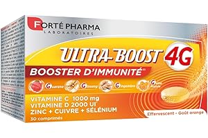 Forté Pharma - Ultra Boost 4G Booster d’Immunité | Complément Alimentaire Booster d'énergie | Vitamine C - Vitamine D - Guarana, Gelée Royale, Gingembre, Giseng | 30 comprimés Effervescents
