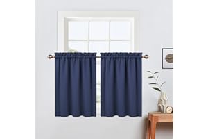 LinTimes Short Curtains 30 Inches Long for Bathroom Set 2 Panels Rod Pocket Cafe Tier Curtains Light Blocking Blackout Room Darkening Camper Curtains for Small Windows Kitchen Navy Blue
