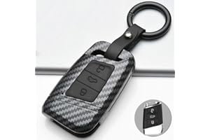 ontto Funda para Llave de Coche con Mando a Distancia para VW Magotan Passat B8 CC Tiguan MK2 Jetta Skoda Superb A7 Kodiaq ABS Carcasa Llavero Funda de Fibra de Carbono Negro C