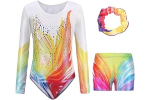 AODOKAT Gymnastics Leotards for Girls with Shorts Set, Long Sleeve/Sleeveless Dance Leotard Sparkle Ballet Dancewear for Kids 5-14 Years