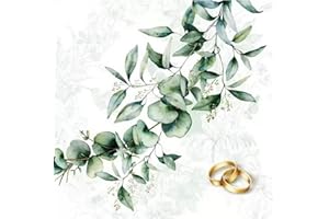 ti-flair 20 Napkins Golden Rings on Green Leaves Eucalyptus Wedding Wedding Table Decoration Decoupage Decoupage 33 x 33 cm