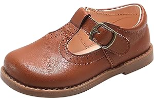 HAOLEI Baby Girl's T Bar Mary Jane Flat Close Toe Strappy Shoe Flats with Adjustable Strap Toddler Girls Leather Upper Rubber Sole School Shoes Size UK Child