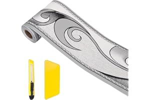 Angelkiss Tapetenbordüre, royales silbergraues Wellenmuster, Bordüre, abziehbare Wand-Deko, Decken-Aufkleber, Küche, Badezimmer, Wanddekoration, 11 cm x 10 Meter