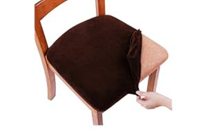 smiry Stretch Chair Seat Covers for Dining Room, Velvet Dining Chair Seat Protectors Chair Slipcovers, Set of 6, Coffee