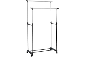 ESTEXO Garderobenständer Kleiderständer Kleiderstange Wäscheständer Rollenständer Rollgarderobe Metall Ablage ausziehbar mobil 80x43x90-160 cm