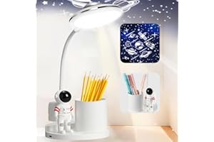SONVIEE Lampe de Bureau pour Enfant avec Projecteur et Porte-Stylo Etude LED Lampe de Chevet Lecture pour Enfants Sans Fil Dimmable 3 Modes Veilleuse Protection des Yeux