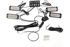 GDICONIC Amber Strobe Lights, 4 Pcs LED Flashing Beacon Waterproof Emergency Hazard Warning Breakdown Light with Main Control Box for 12V 24V Universal Trucks Lorrys Tractors Forklift (12LED)