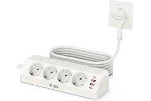 FDTEK Hörn-Grenuttag med USB-C PD 20W och 4 Separata Brytare, Multifunktionsgrenuttag med Platt Stickpropp och 4 Uttag, för S