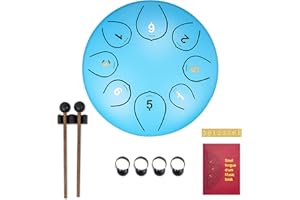 SONARIN Tamburo in Acciaio 8 Note 6 Pollici,Handpan Steel Tongue Drum Strumento a Percussione Steel Pan con Borsa per il Trasporto,2 Bacchette,Libro di Musica,4 Plettri,per Adulti e Bambini(Azzurro)