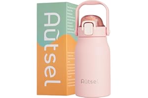 Autsel 1 litro Botella Agua Acero Inoxidable Botella Termica con Pajita Deportiva Termo sin BPA con Doble Aislamiento