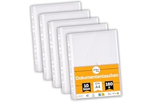perfect line 10 pochettes porte-documents DIN-A4, 20 mm hauteur de remplissage, plastique translucides et transparentes, perforées avec rabat, fermeture scratch