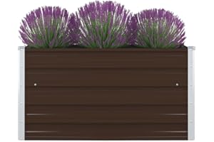 vidaXL Raised Garden Bed in Galvanised Steel 100x100x45 cm - Brown - Stylish Square Design for Outdoor Use - Suitable for Plants, Vegetables, Herbs and Flowers.